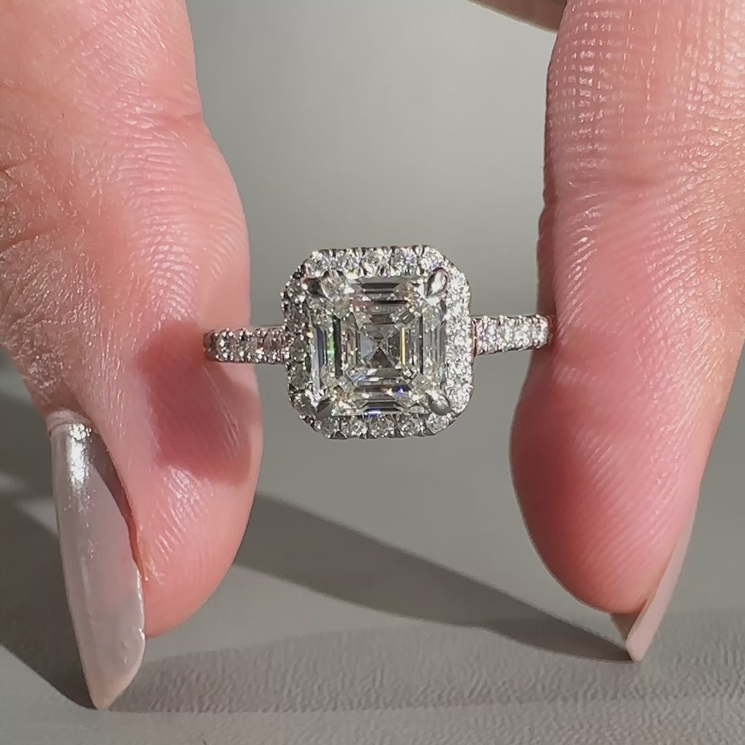 Asscher Cut Lab-Grown Diamond Halo Engagement Ring 1.4 CT