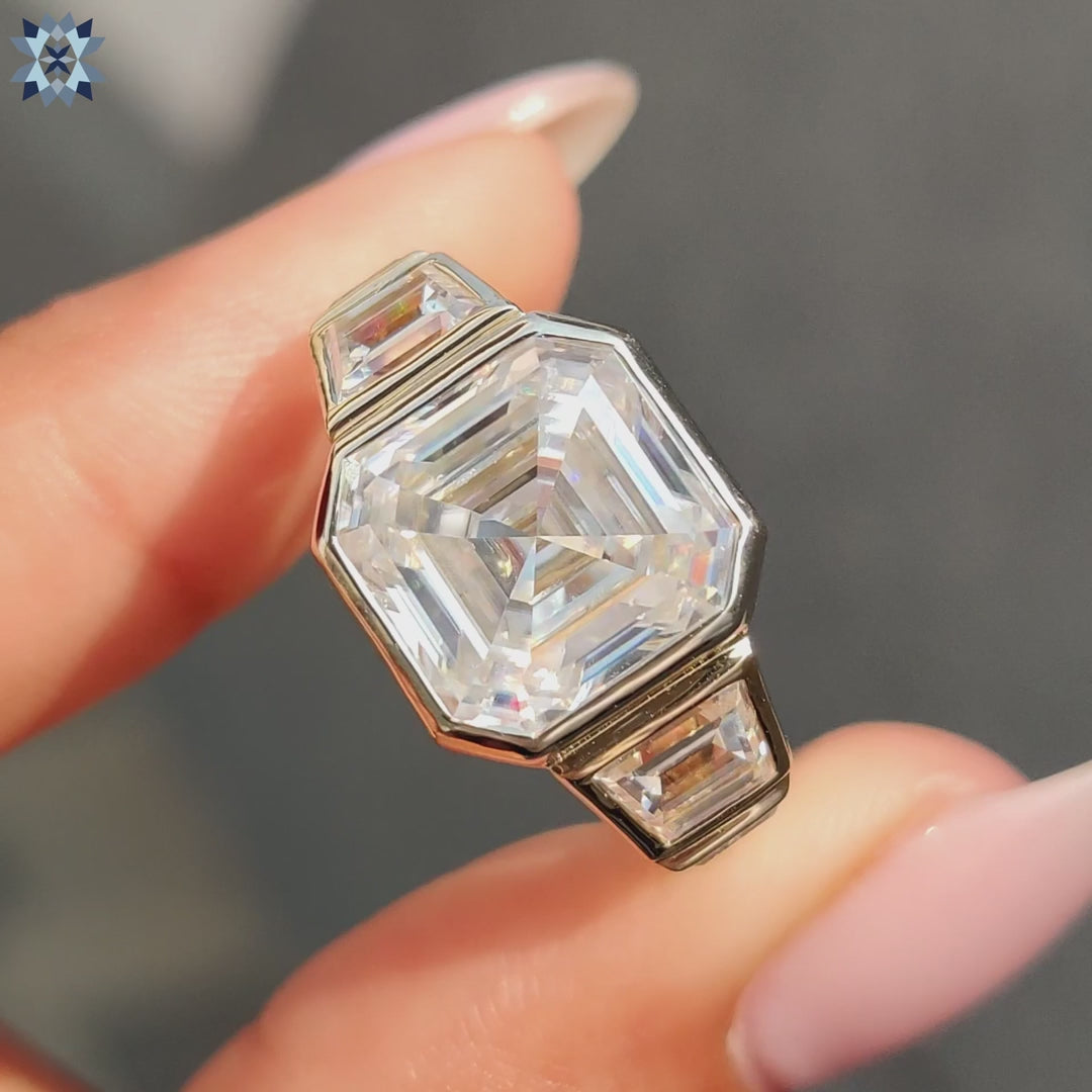 Asscher cut engagement ring with a sleek, modern style.