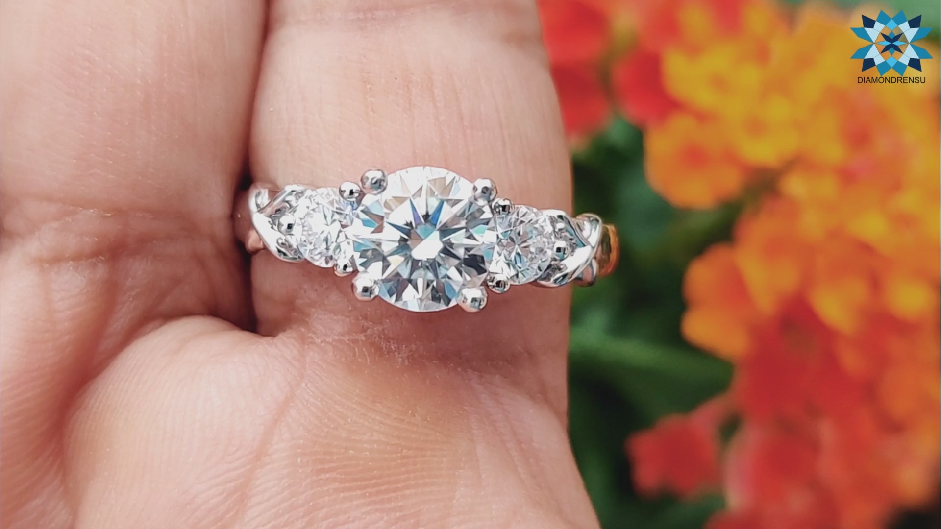 1.71 TCW Round Heart and Arrows Colorless Moissanite Three Stone Ring