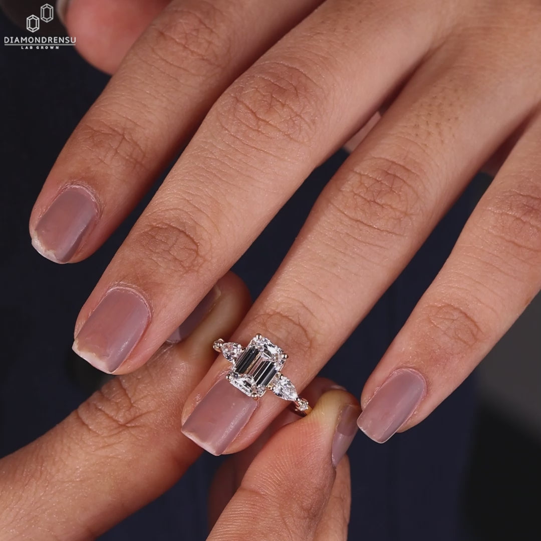 Emerald and Pear Cut Lab-Grown Diamond Ring 1 - 3 CT