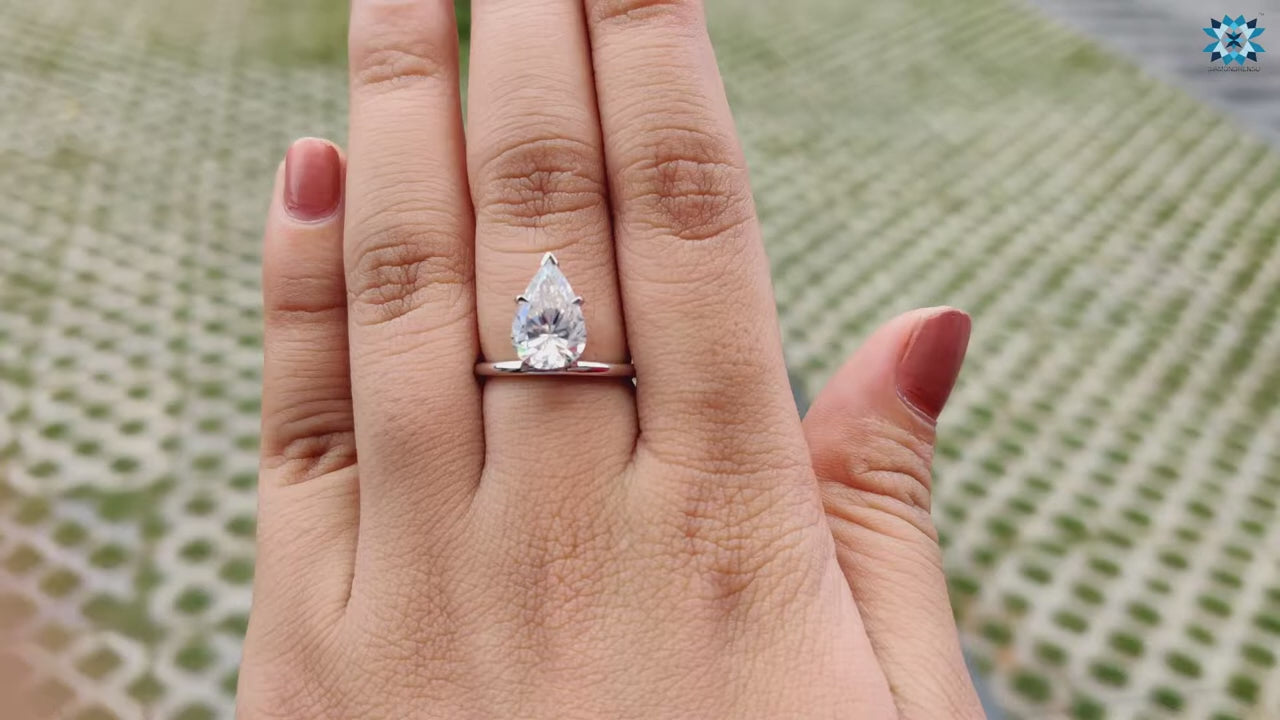 Unique Upside Down 2.71 CT Pear Colorless Moissanite Solitaire Ring