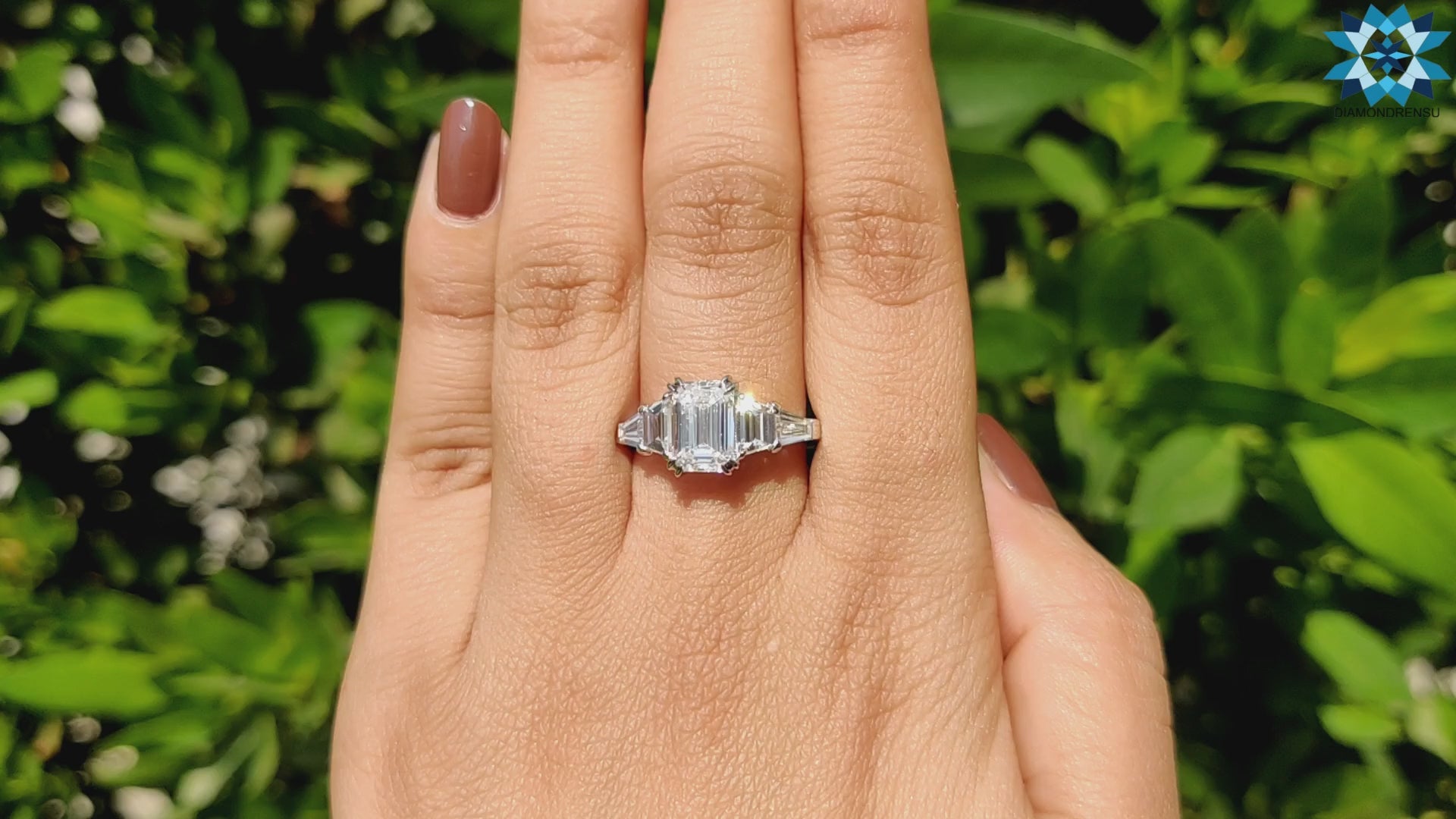 3.46 TW Emerald Cut Modern Classic Five Stones Moissanite Engagement Ring