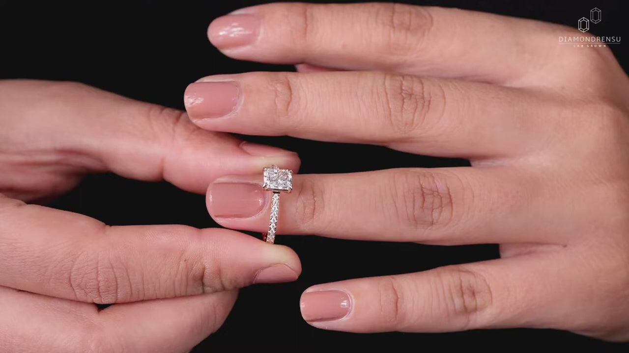 1 CT Radiant Cut Diamond Ring, Lab Grown Diamond Engagement Ring