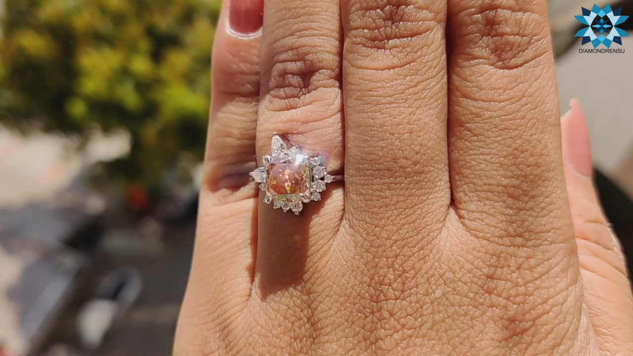 Vintage Style Engagement Ring, 2.3 TW Orange Cushion Rensu Cut Anniversary Gift Ring