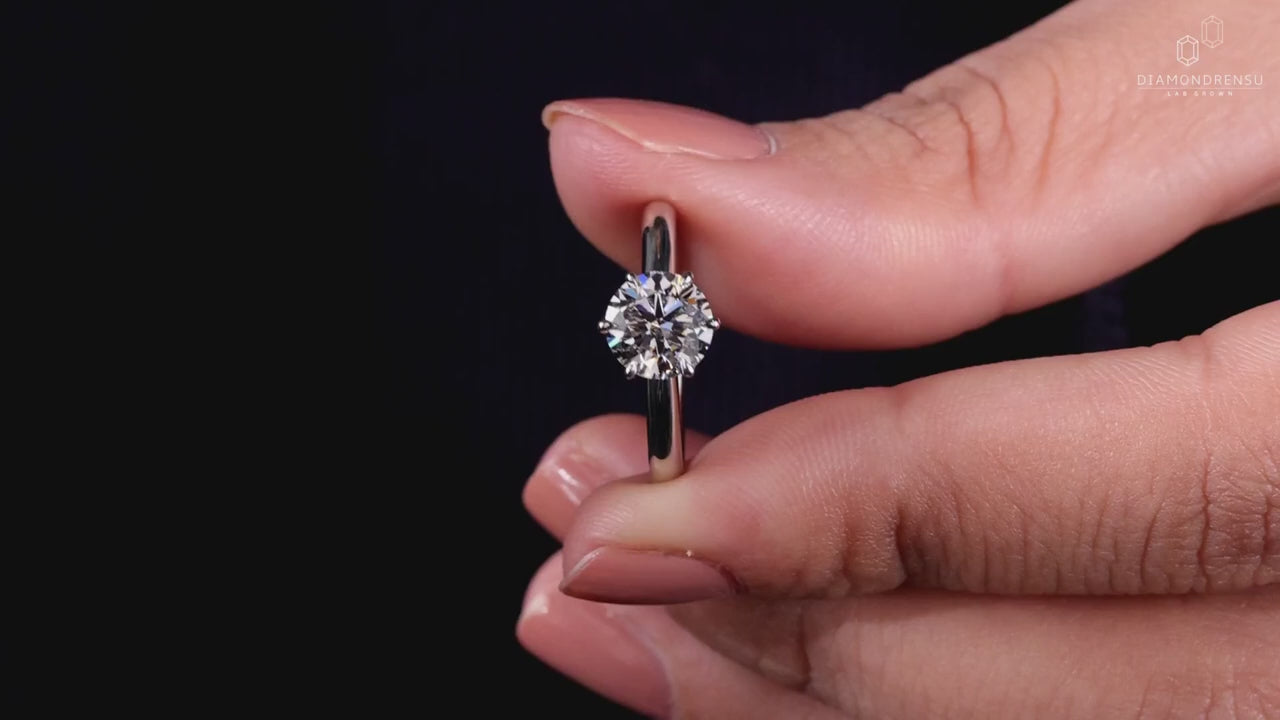 1 CT Round Cut Diamond Ring Lab-Grown Diamond Six Prongs Solitaire Ring