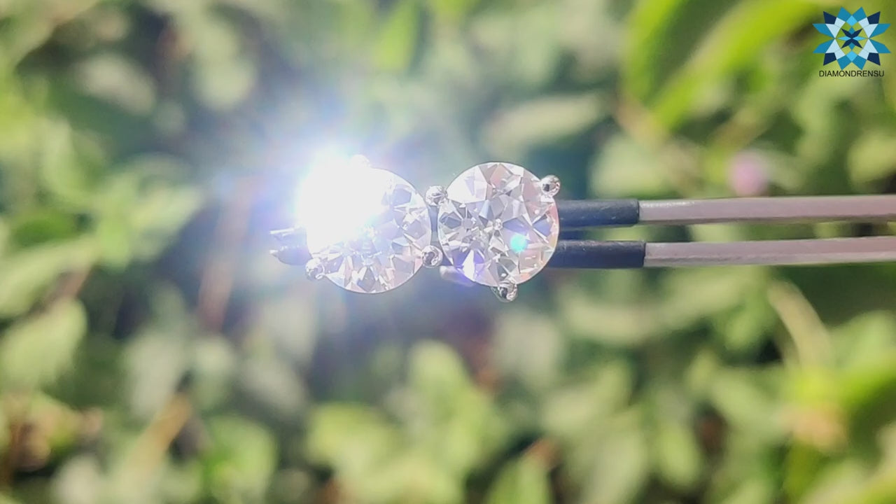 Three Prong Martini Round Old European Cut Moissanite Stud Earrings