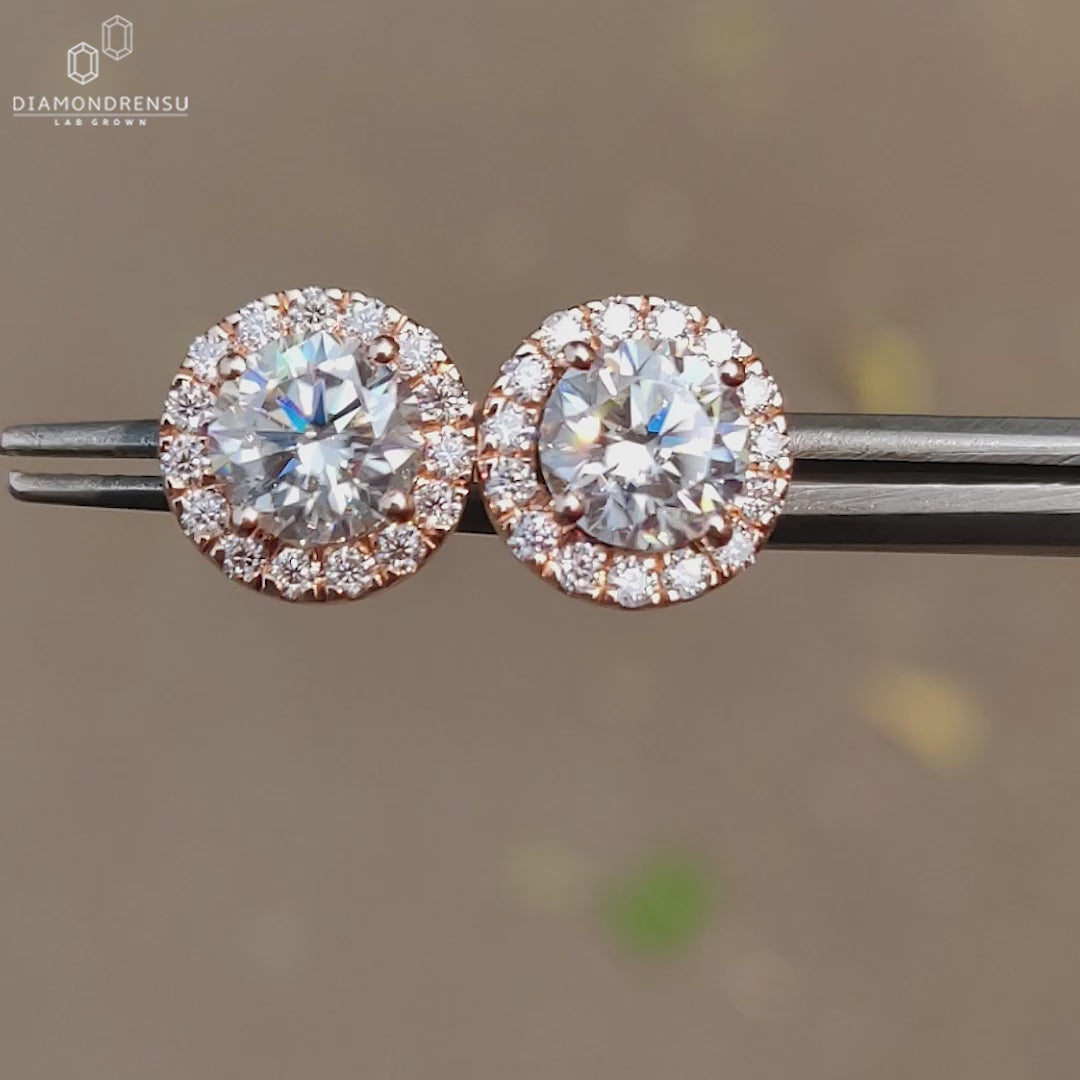 Lab Diamond Stud Earrings, 1.97 TCW Round Brilliant Cut E/VS Lab Created Diamond Wedding Earrings