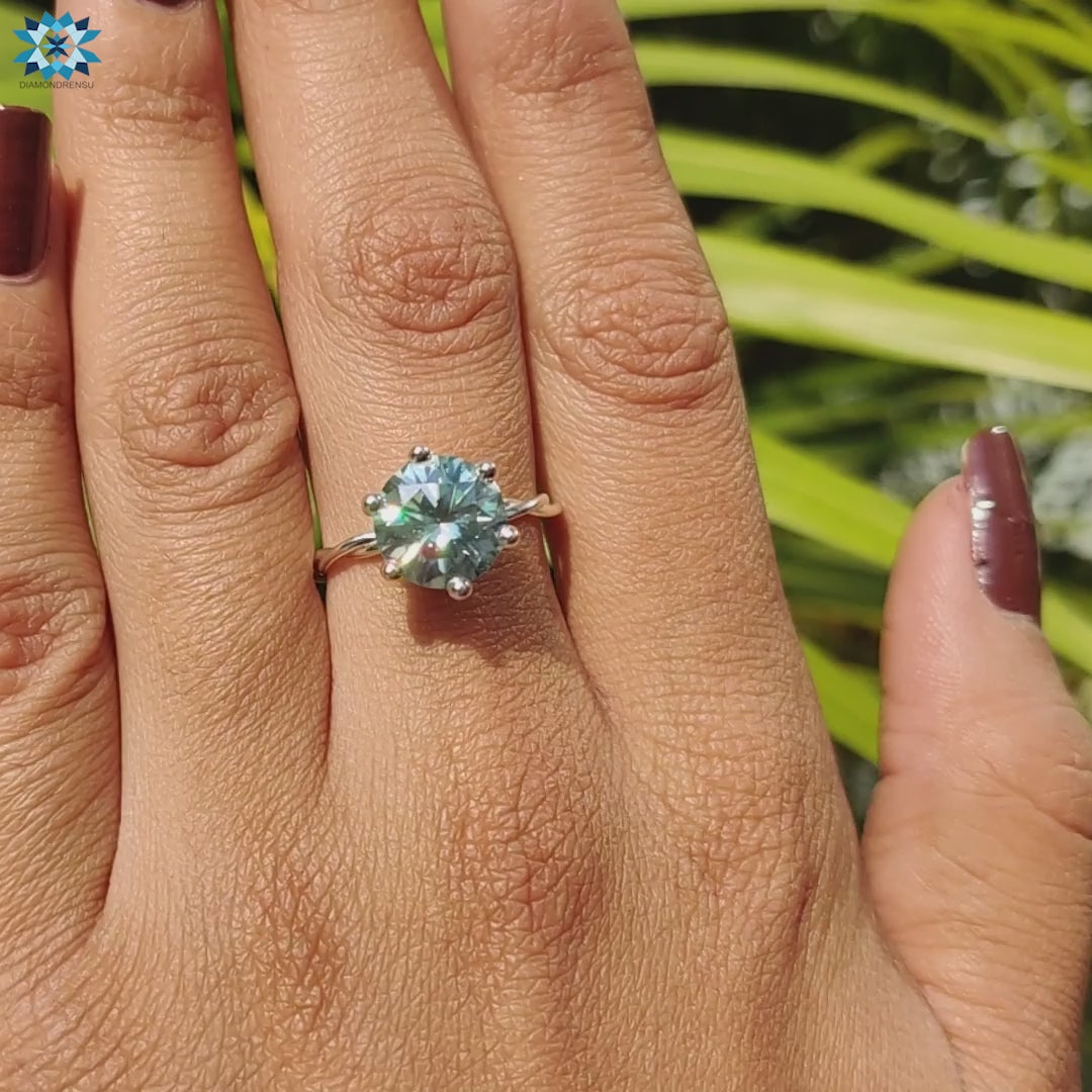 3.28 CT Round Moissanite Cable Solitaire Moissanite Engagement Ring