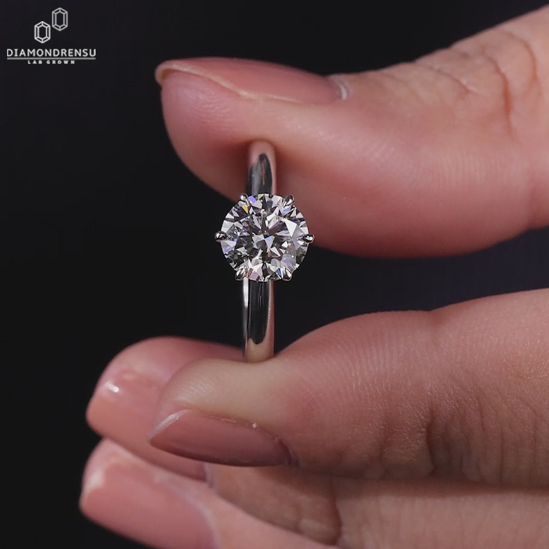 1 CT Round Cut Diamond Ring Lab-Grown Diamond Six Prongs Solitaire Ring