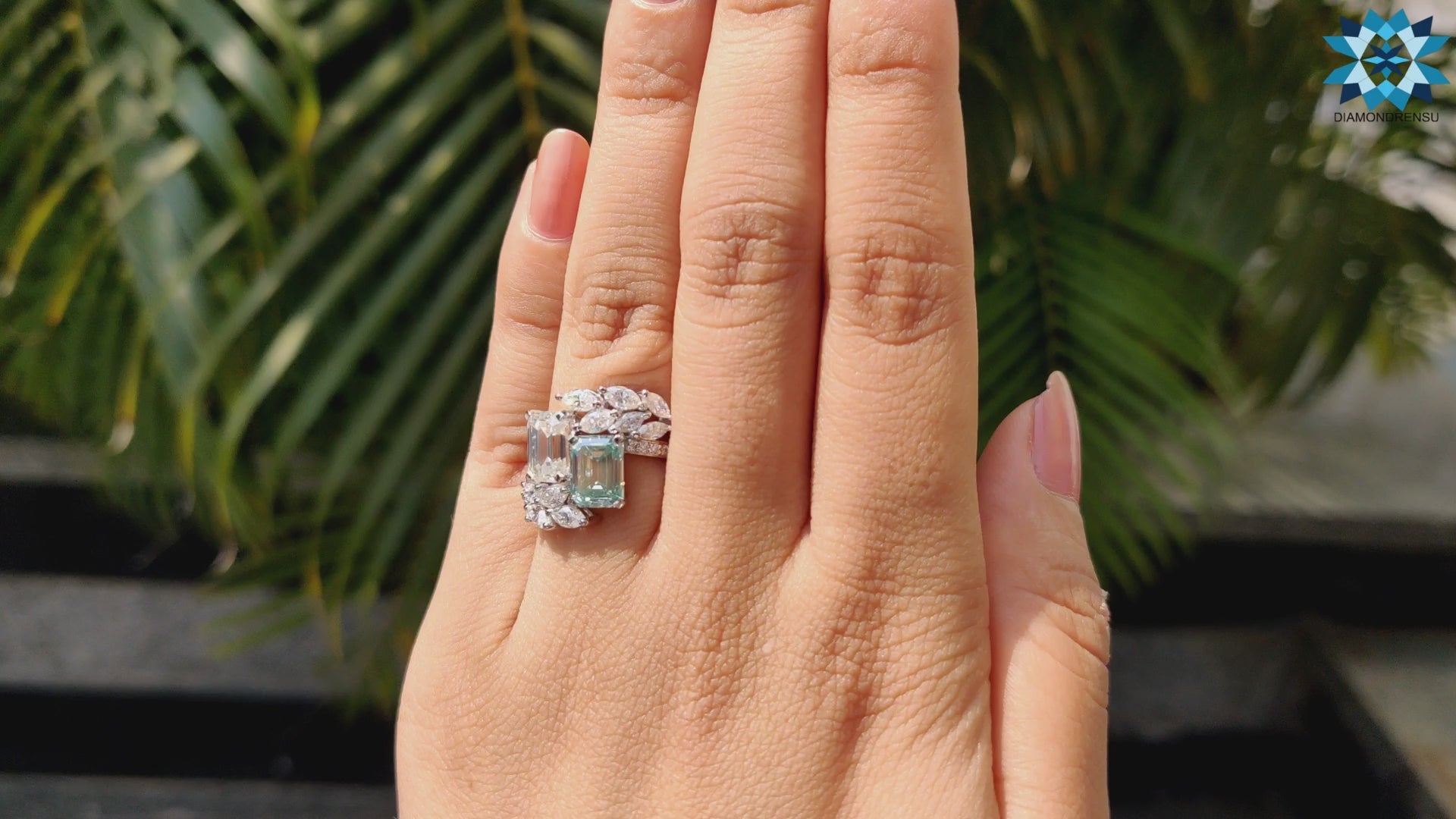 Vintage Style 4.93 TW Emerald Cut Unique Moissanite Engagement Ring, Decorative Bypass Pave Moissanite Ring