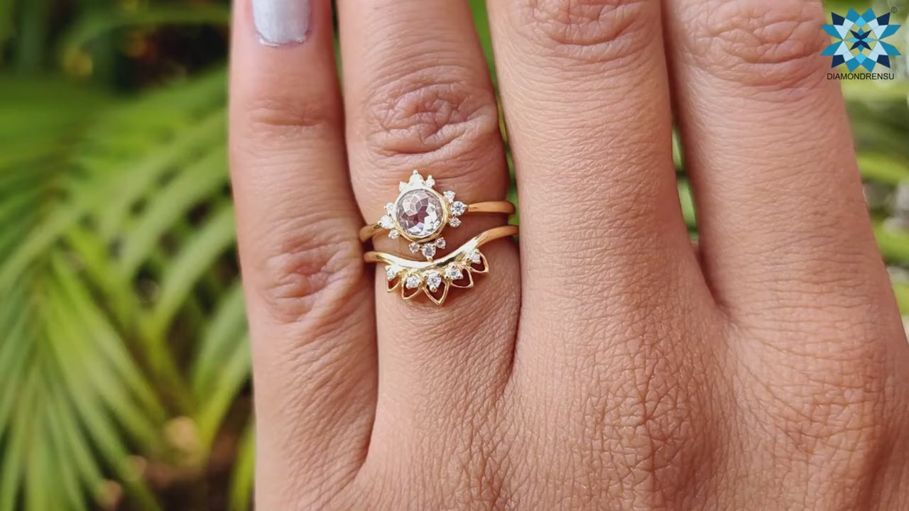 0.56 TCW Round Rose Cut Cluster Halo Moissanite Bridal Set