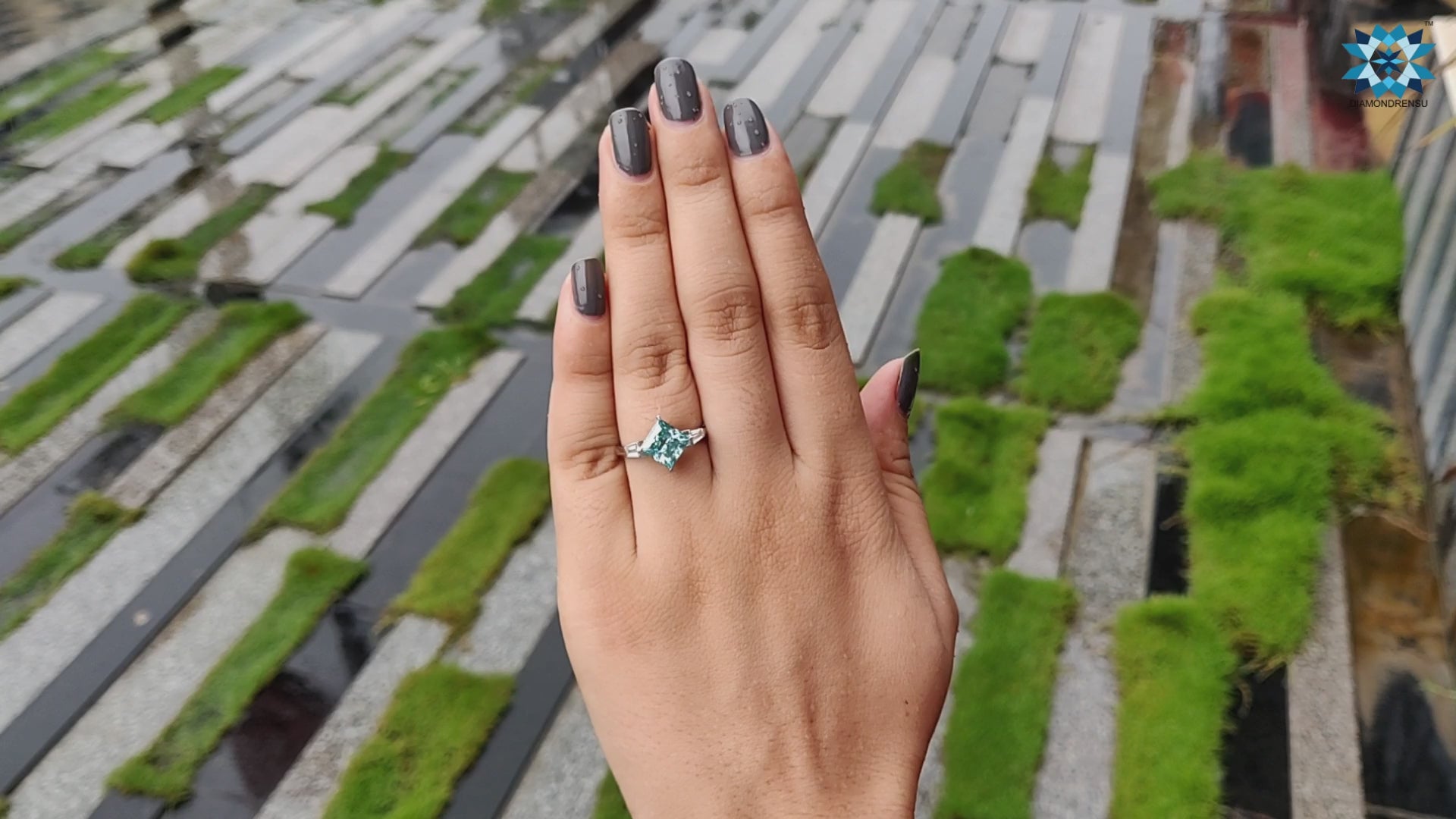 Tapered Baguette Cyan Blue Moissanite Princess Three Stone Ring 2.3 TCW