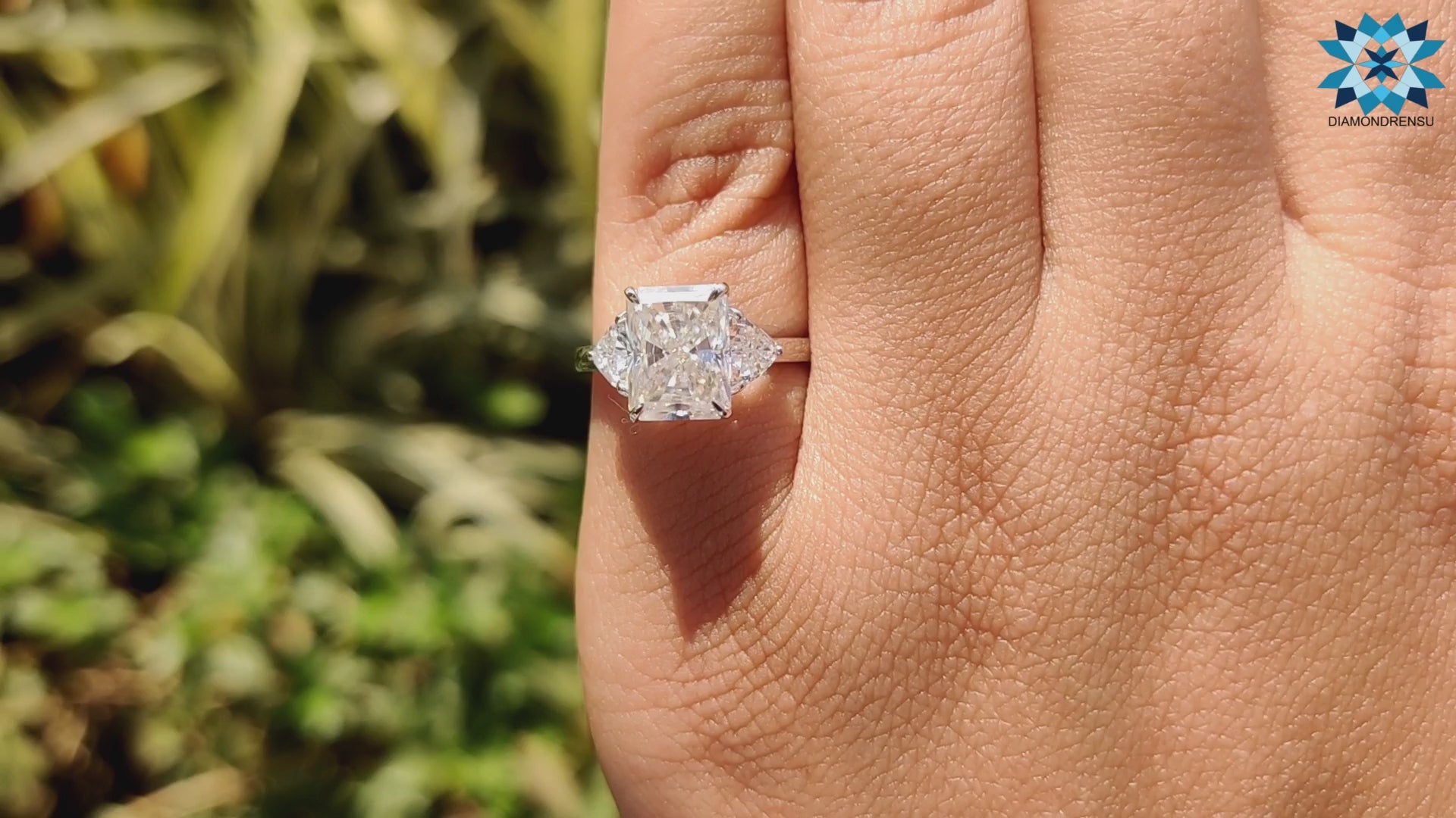 2.85 TCW Radiant and Trillion Amazing Moissanite Three Stones Engagement Ring