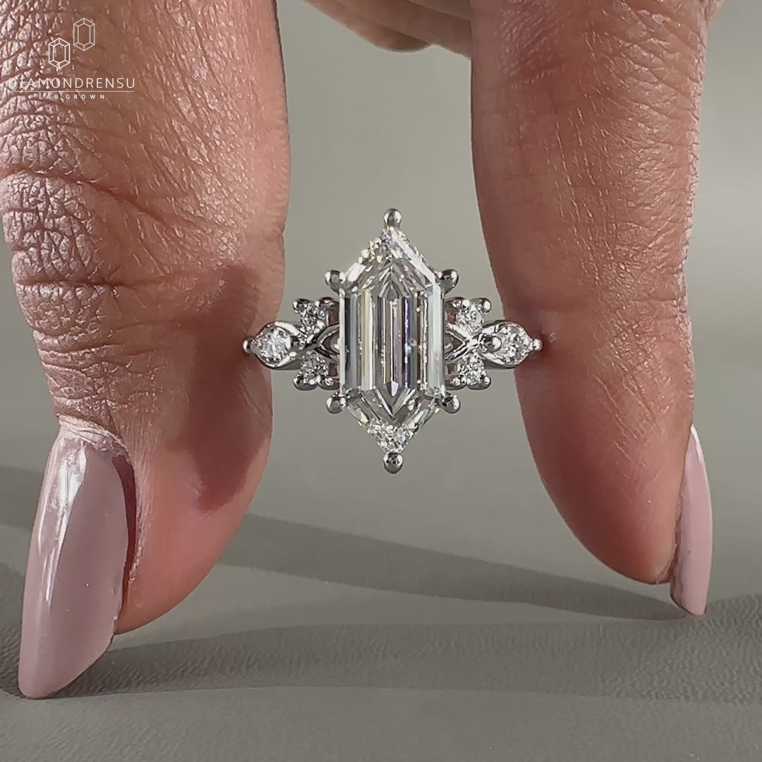 Elongated Hexagon Lab-Grown Diamond Nature Inspired Ring 2.01 CT