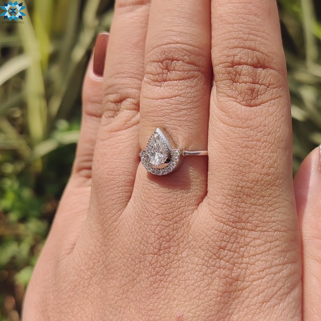 Pear Cut Moissanite Milgrain Bezel Set Vintage Ring