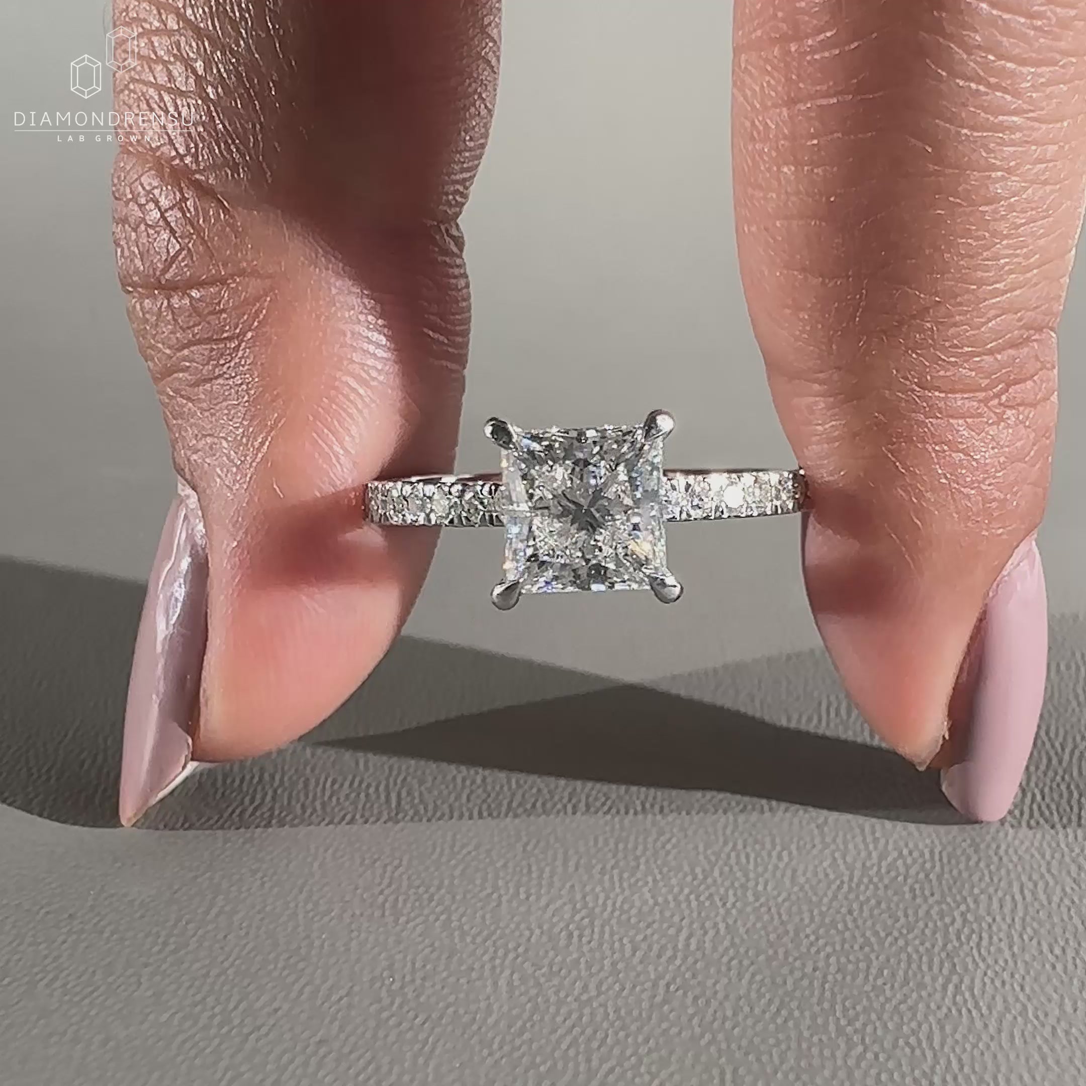 1.50 CT Princess Cut Diamond Ring, Pave Lab Grown Diamond Engagement Rings