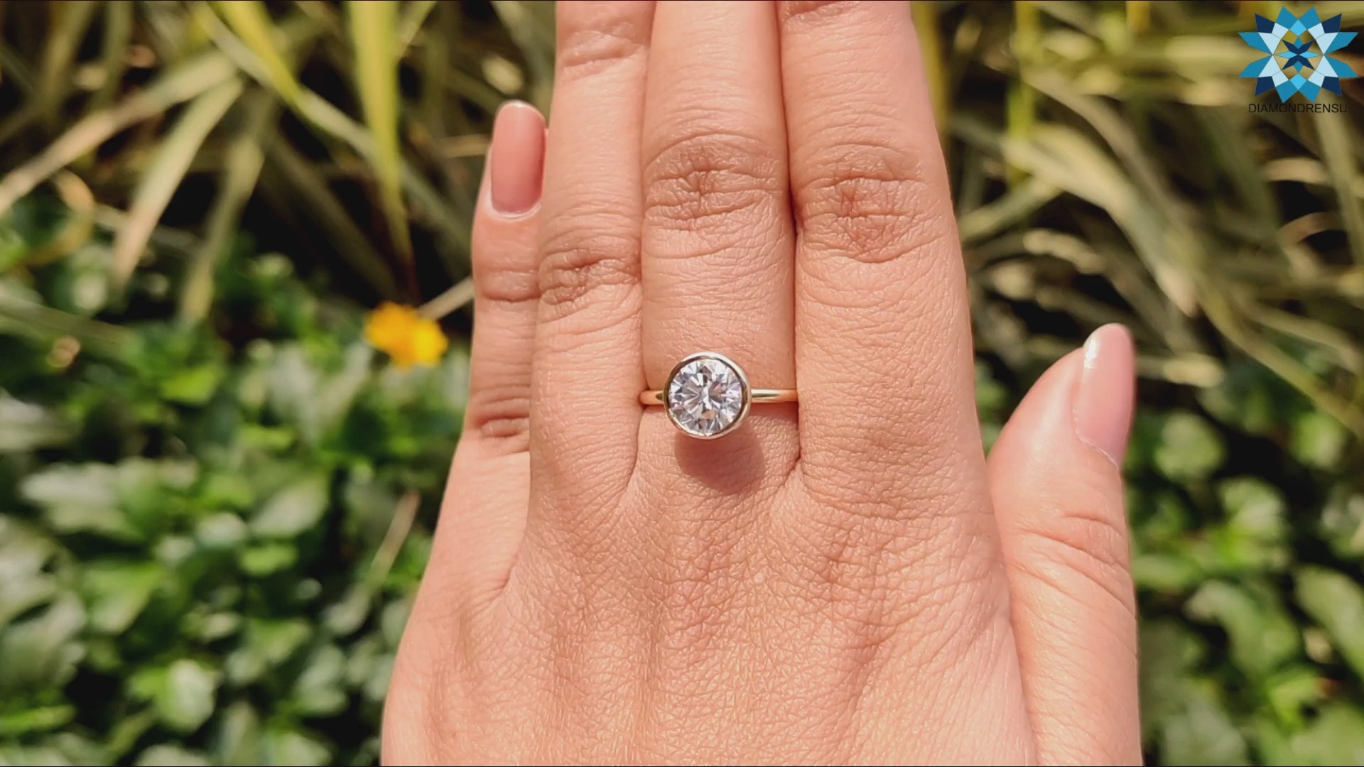 8.00 MM Round Colorless Moissanite Bezel Set Solitaire Wedding Ring