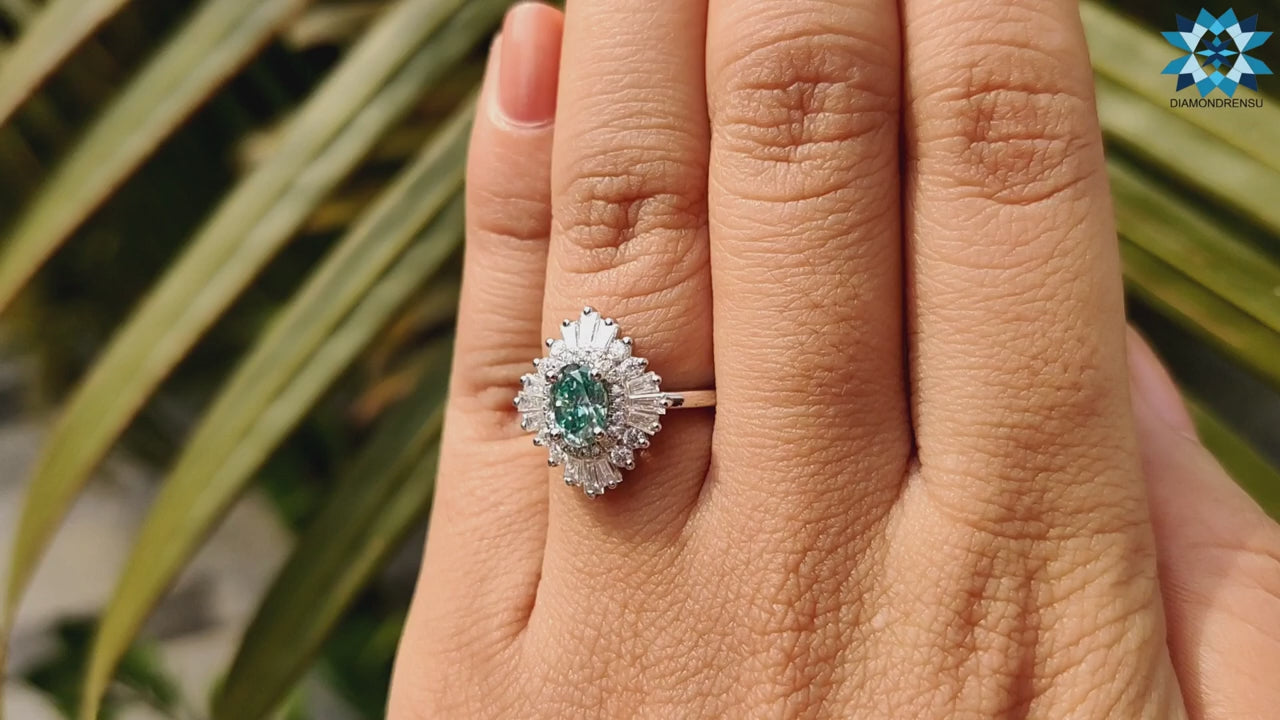 0.81 CT Oval Cyan Blue Moissanite Vintage Ring