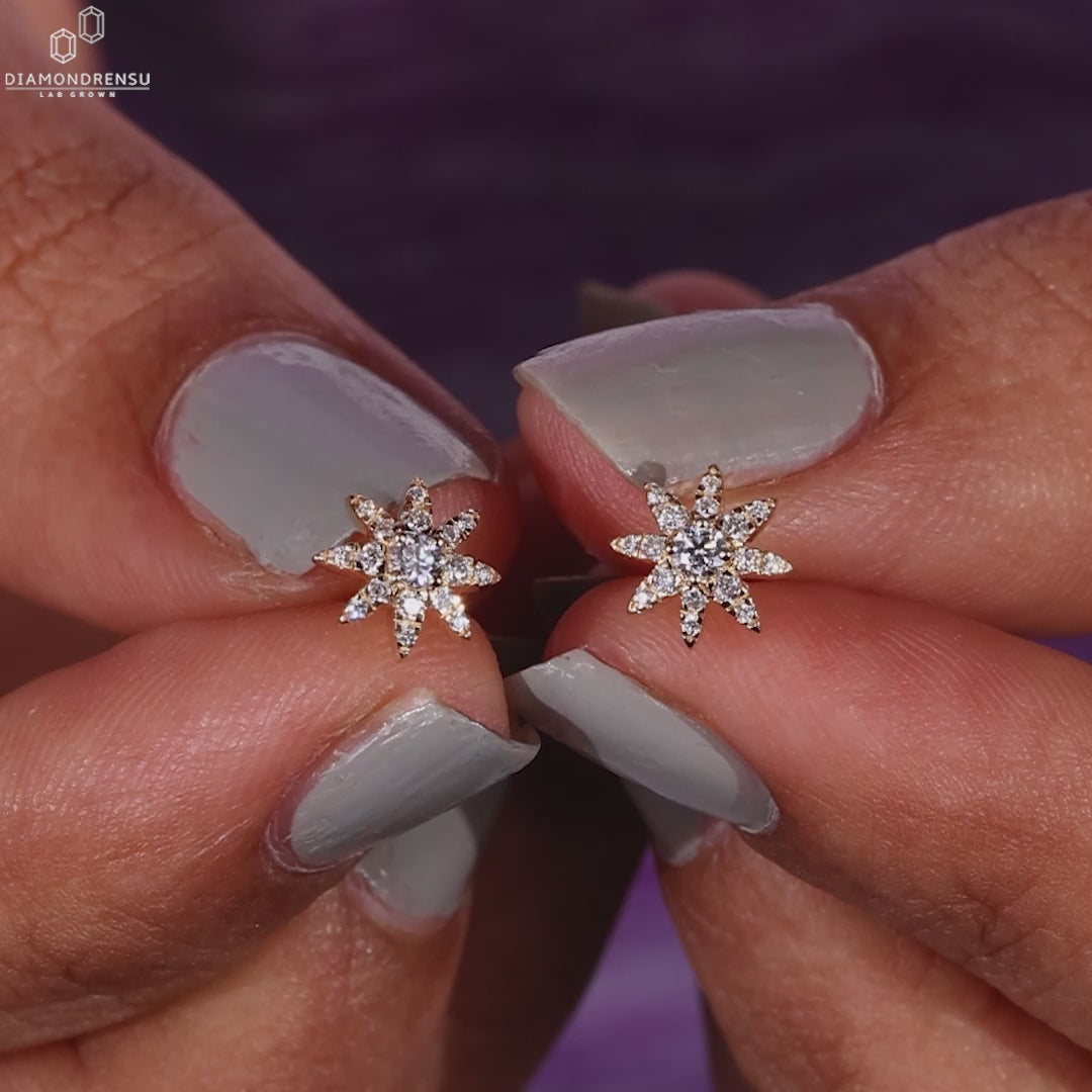 Petite Round Cut Lab Grown Diamond Floral Style Wedding Earrings