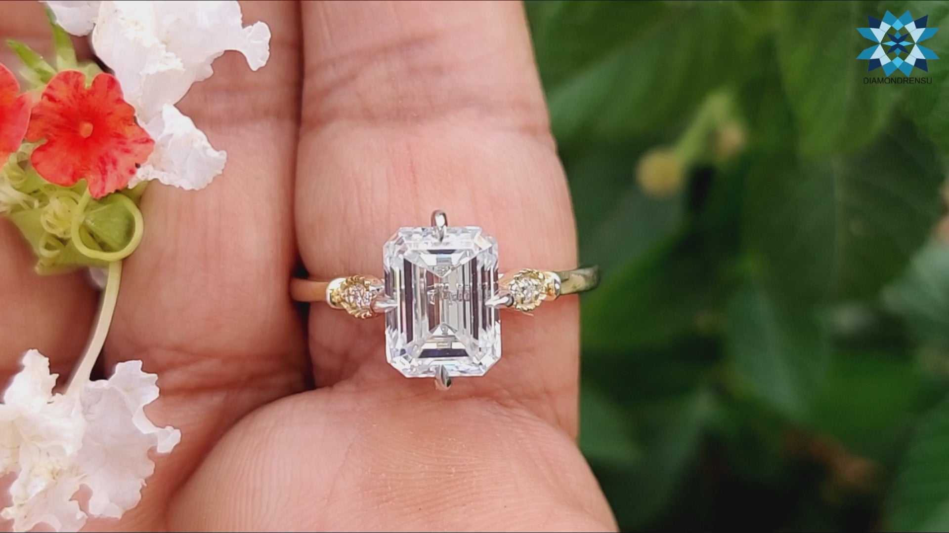 2.31 TCW Emerald Step Cut Antique Vintage Moissanite Engagement Ring