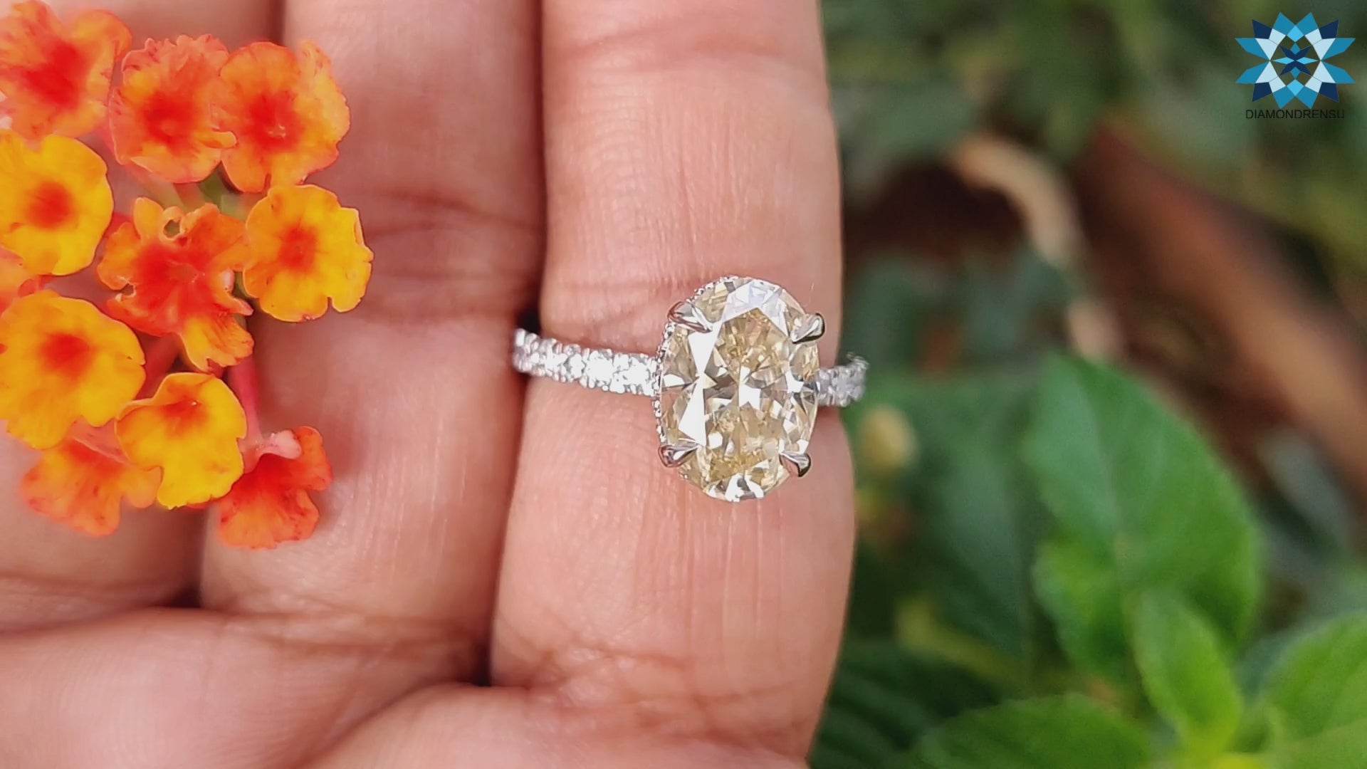 2.57 TCW Oval cut Hidden Halo Pave Set Moissanite Engagement Ring