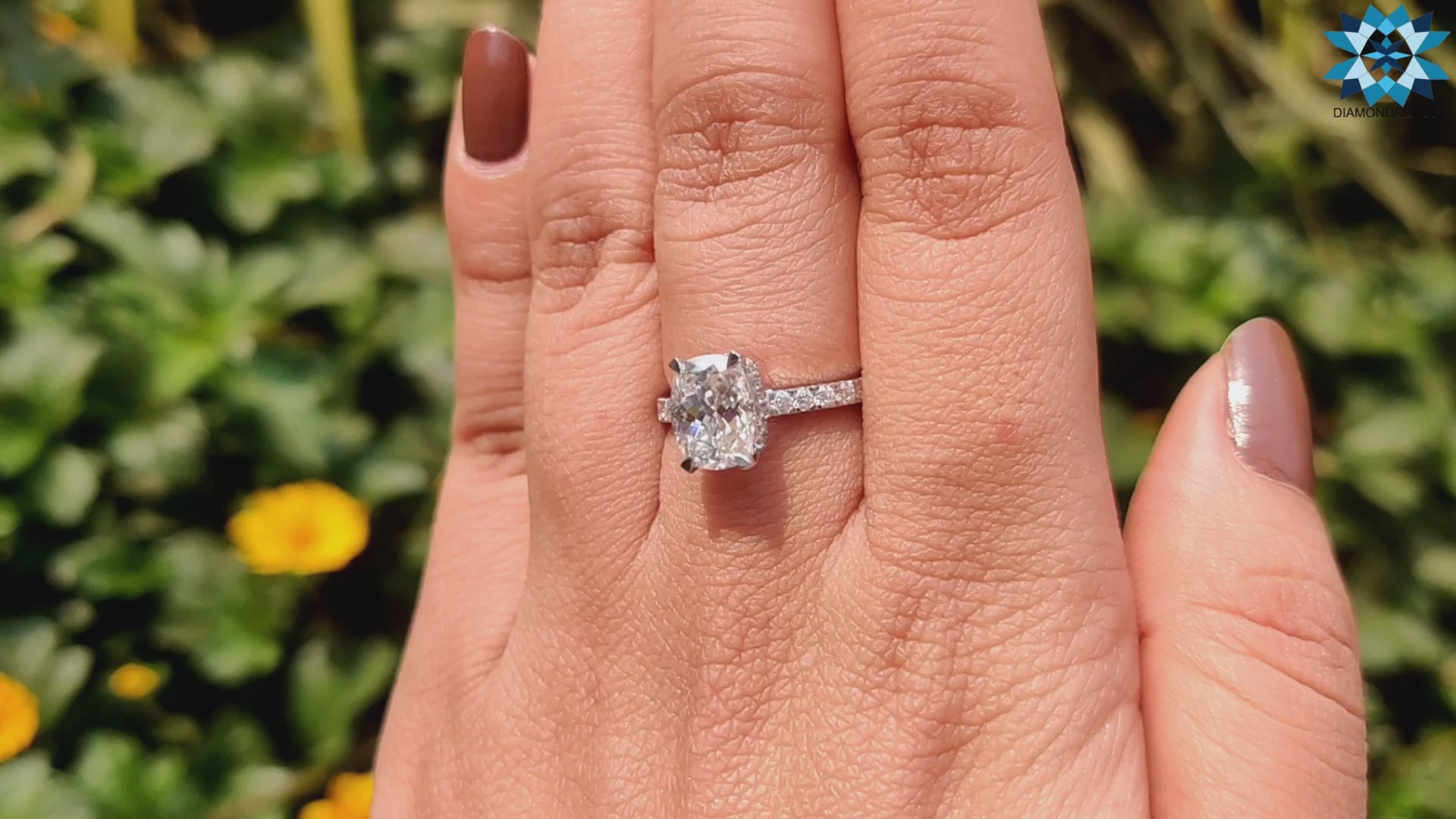2.39 TW Cushion Divine Cut Cathedral Pave Set Unique Moissanite Engagement Ring