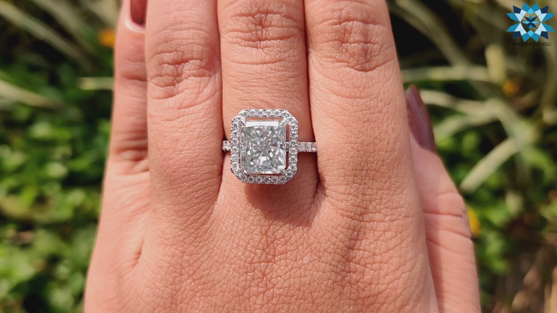 4.25 TCW Radiant Cut Light Gray Moissanite Halo Engagement Ring