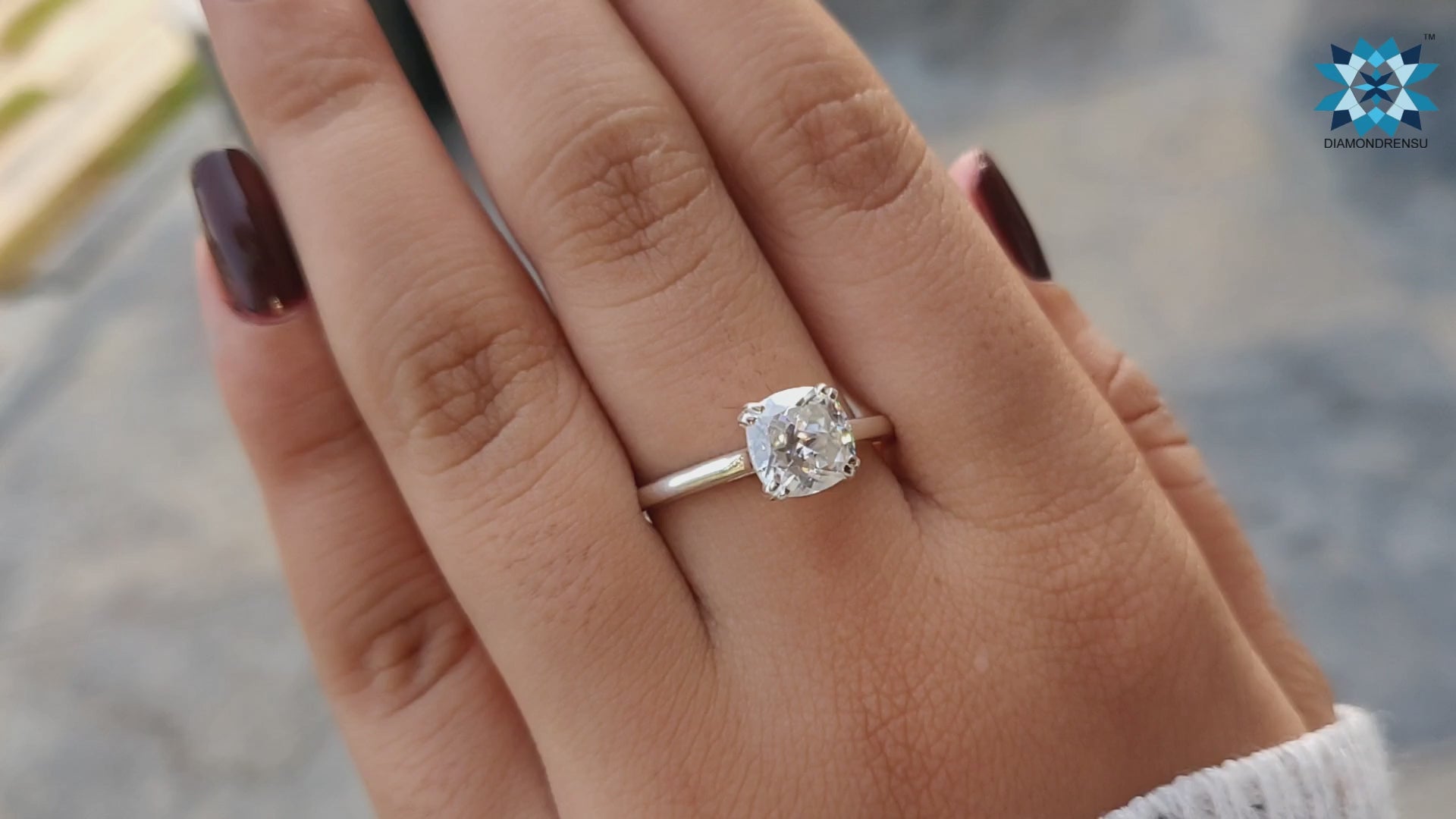 Double Claw Prong 1.97 CT Cushion Divine Near Colorless Moissanite Solitaire Ring