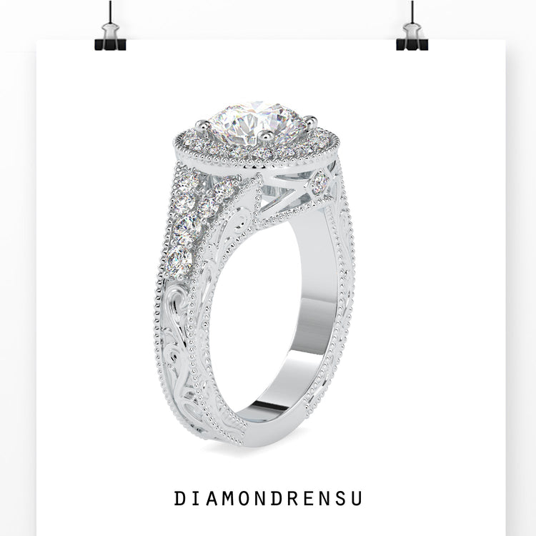 4 prong diamond ring with a split shank setting for timeless beauty.