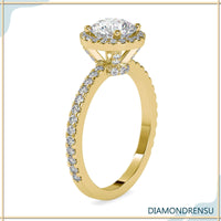 Engagement ring with hidden halo and pave setting.
