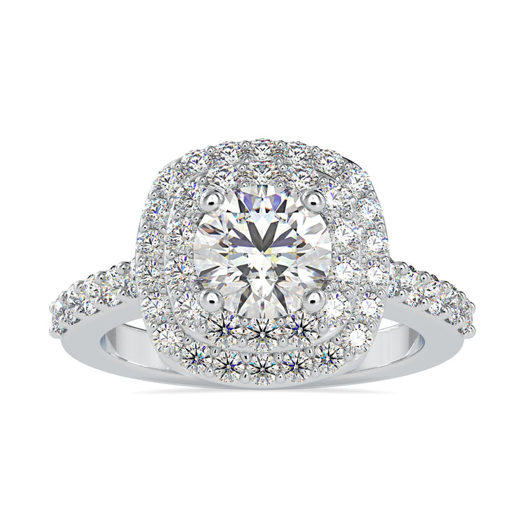 Round brilliant cut diamond ring in rose gold, white gold, or yellow gold.