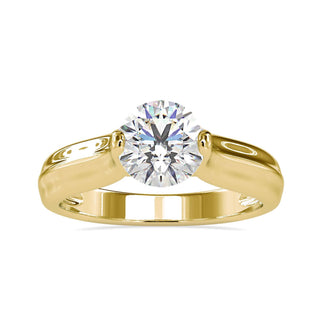 Tension Set Engagement Ring with a round solitaire diamond.