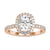 Rose gold, white gold, yellow gold ring with a cushion halo design.