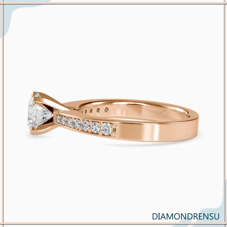 Handmade ring with a round brilliant diamond for unique craftsmanship.