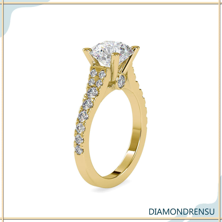 Pave ring diamond design with a lab grown diamond engagement ring