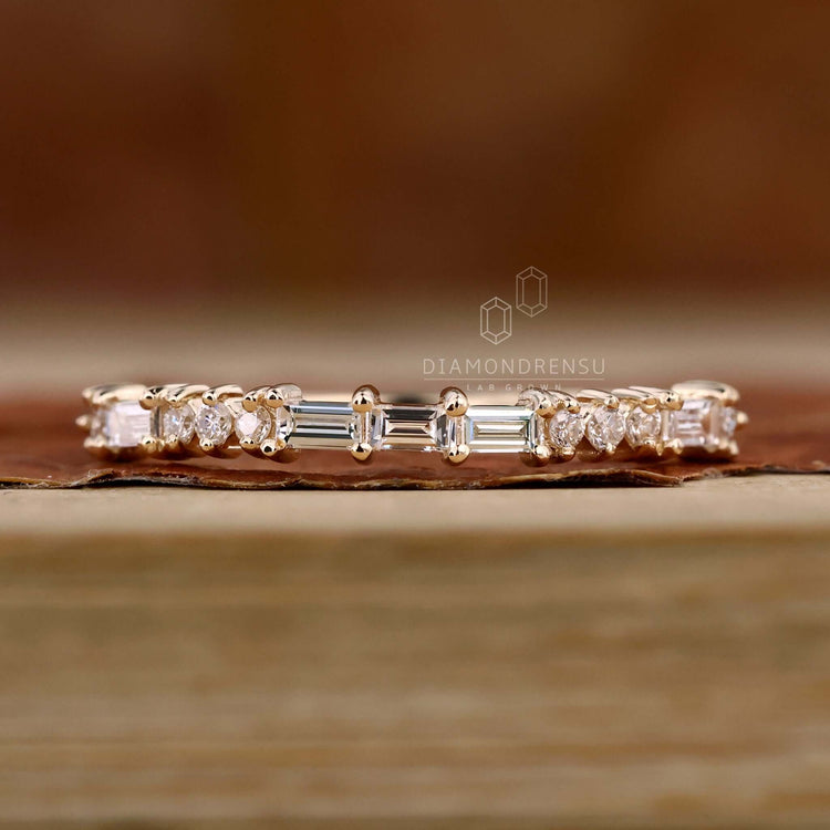 Baguette and Round Lab Grown Diamond Wedding Band