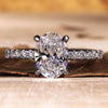1.51 CT Oval Lab Grown Diamond Engagement Ring, Claw Prongs, Pave Setting