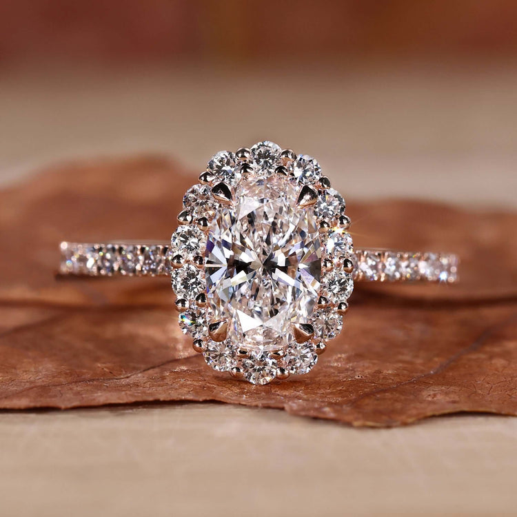 Oval Cut Lab-Grown Diamond Halo Pavé Ring 0.8 - 2 CT