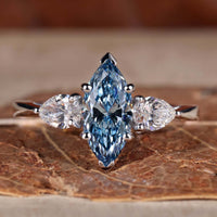 Marquise Blue Lab-Grown Diamond Three Stones Ring 1.5 CT