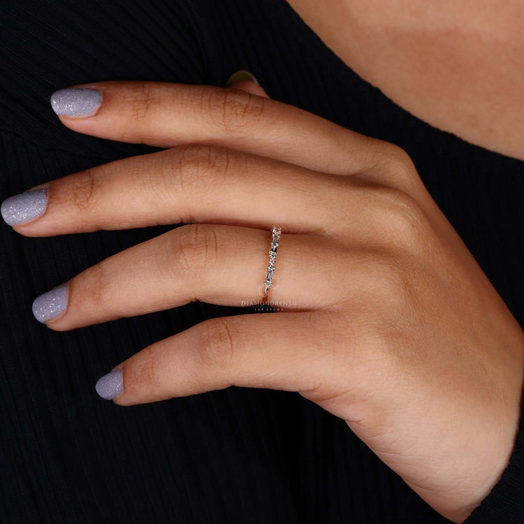 Baguette and Round Lab Grown Diamond Wedding Band