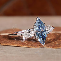 Marquise Blue Lab-Grown Diamond Three Stones Ring 1.5 CT
