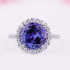 Round Natural Tanzanite Pavé Halo Ring 3.9 CT