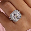 Asscher Cut Moissanite Cathedral Set Pavé Halo Ring 11.8 CT