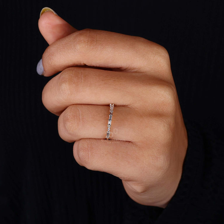 Baguette and Round Lab Grown Diamond Wedding Band