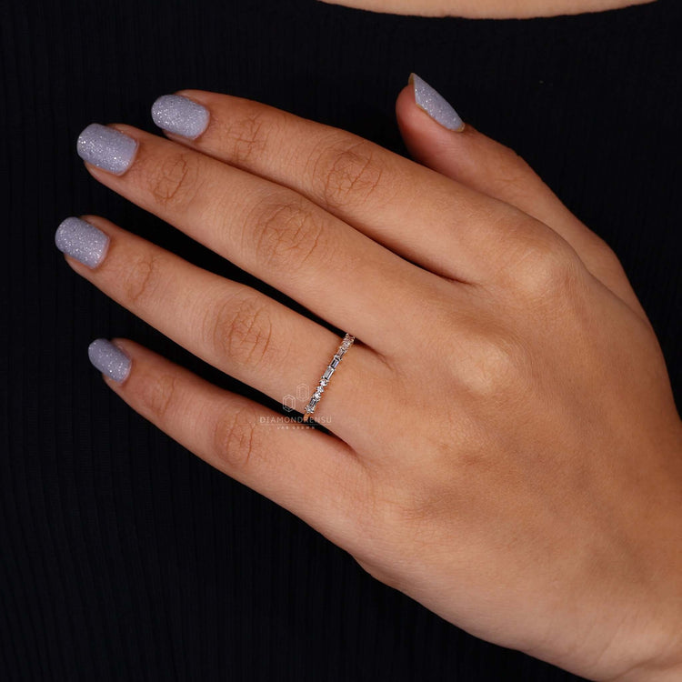Baguette and Round Lab Grown Diamond Wedding Band