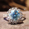 Cathedral Set 2.37 TCW Round Brilliant Cut Cyan Blue Moissanite Halo Engagement Ring