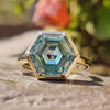 4.88 TCW Hexagon Cut Cyan Blue Bezel Set Solitaire Moissanite Wedding Ring