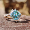 2.26 TCW Cyan Blue Cushion Rensu Cut Bypass Pave Moissanite Engagement Ring