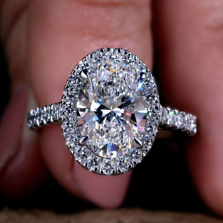 Oval Lab-Grown Diamond Halo Ring 2.5 CT