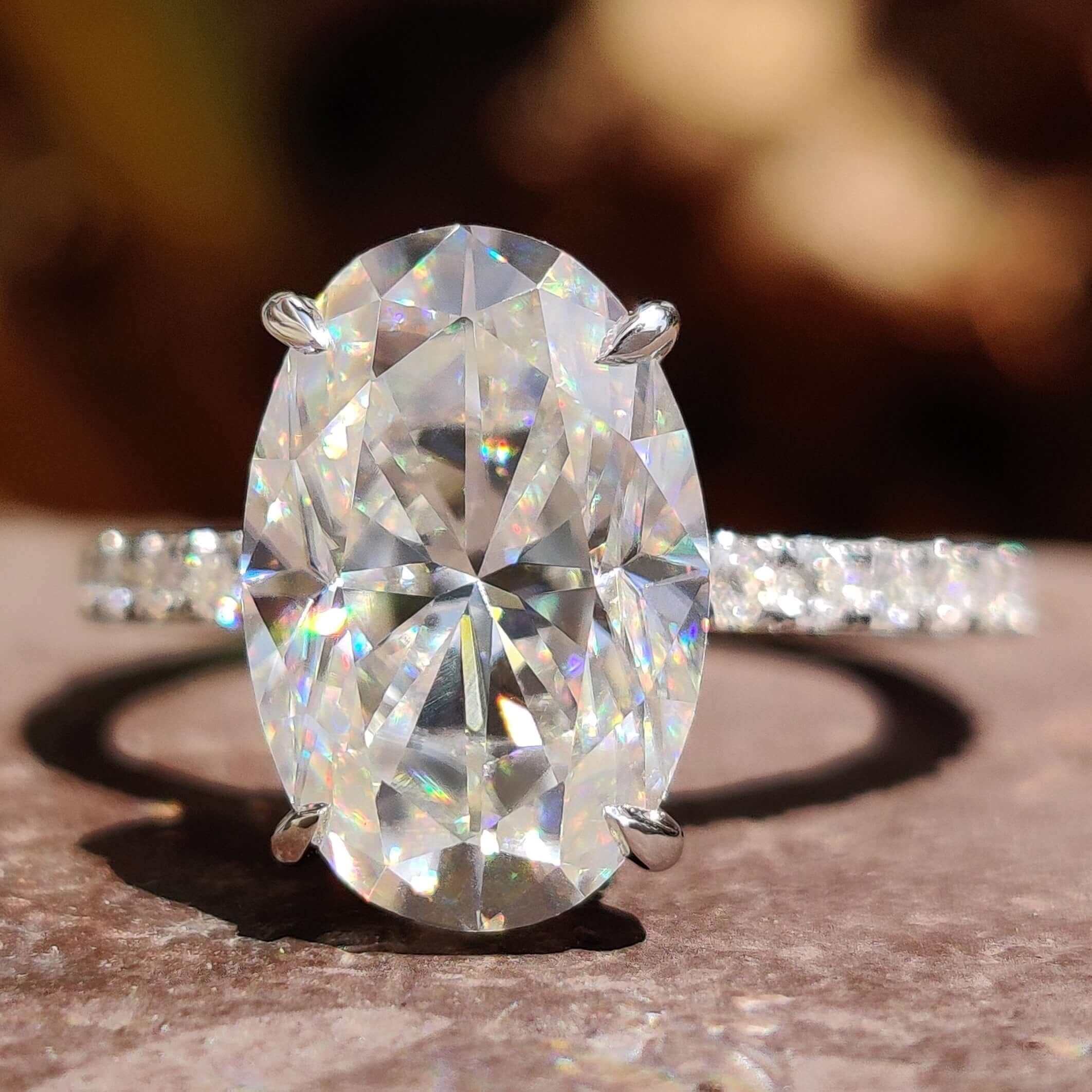 Crushed Ice Oval Cut Moissanite Engagement Ring from Diamondrensu